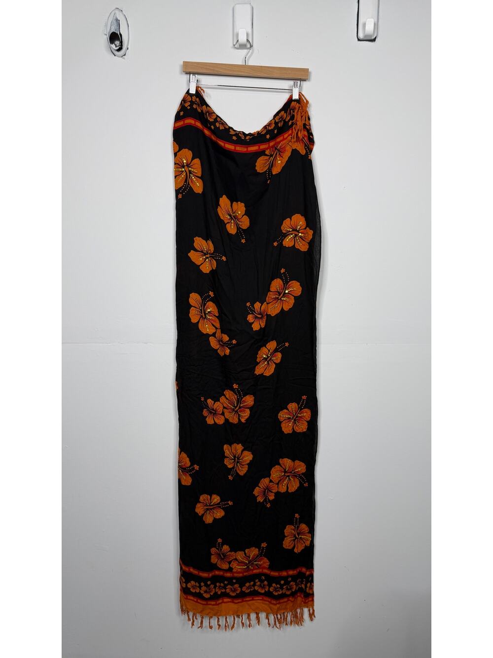 Hawaiian hibiscus print sarong swimsuit cover-up hibiscus fringed ends